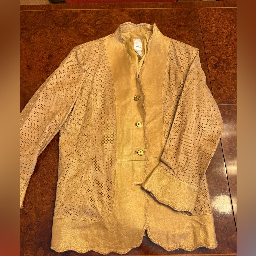 Roaman's Perforated Tan 100% Leather Blazer - Vintage / Plus Size 18W